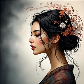 精致手绘侧颜盘发美女AI图片